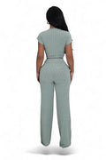 Cropped Belted Top Wide Leg Bottom 2 Piece Set {Tall Girl Friendly} by The House of Stylez