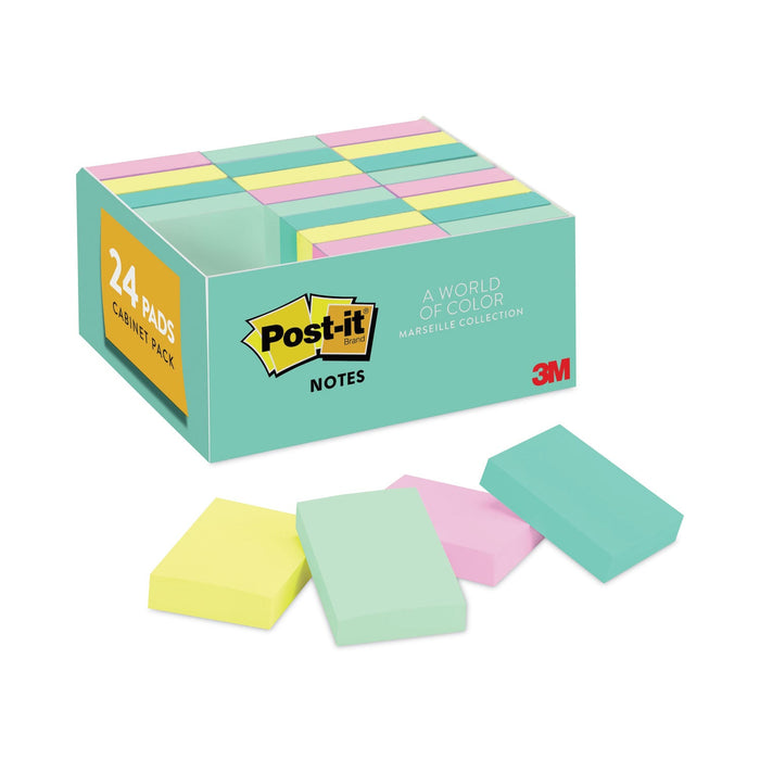 Post-it Original Pads in Beachside Cafe Collection Colors, Value Pack, 1.38" x 1.88", 100 Sheets/Pad, 24 Pads/Pack