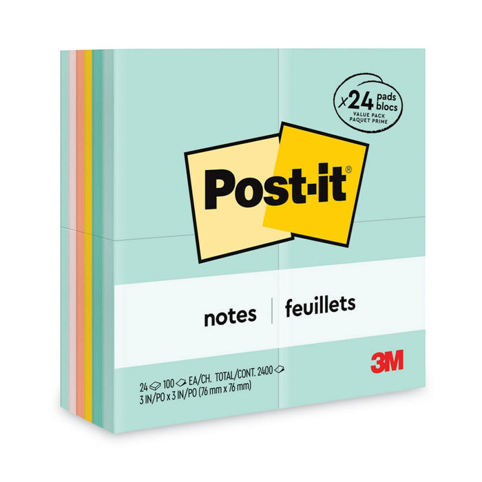 Post-it Original Pads in Beachside Cafe Collection Colors, Value Pack, 3" x 3", 100 Sheets/Pad, 24 Pads/Pack