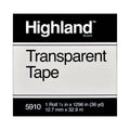 Highland Transparent Tape, 1" Core, 0.5" x 36 yds, Clear