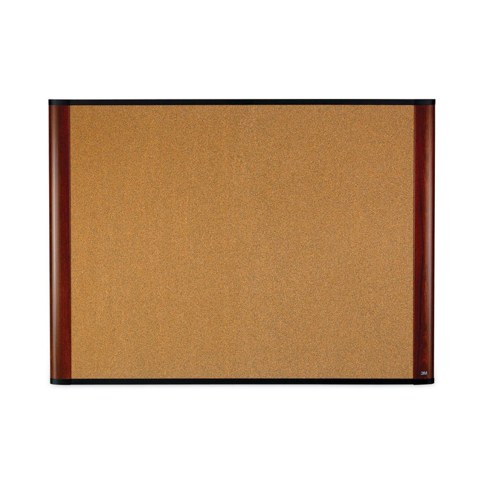 3M Cork Bulletin Board, 36 x 24, Aluminum Frame w/Mahogany Wood Grained Finish