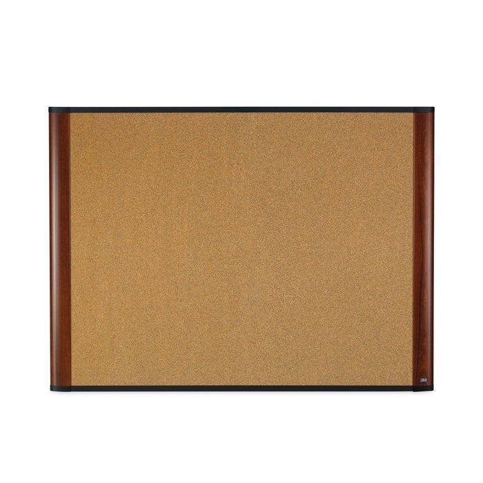 3M Cork Bulletin Board, 72 x 48, Aluminum Frame w/Mahogany Wood Grained Finish