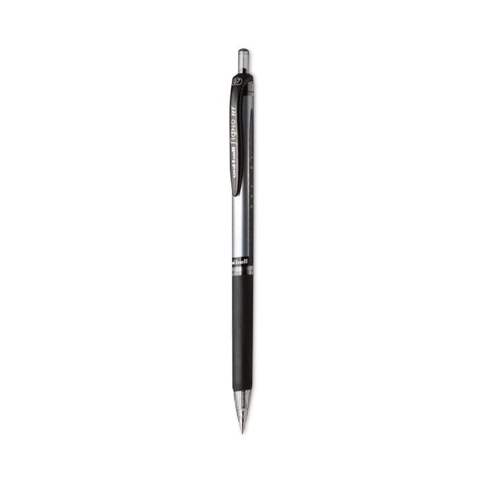 uniball Signo Gel Pen, Retractable, Medium 0.7 mm, Black Ink, Black/Metallic Accents Barrel, Dozen