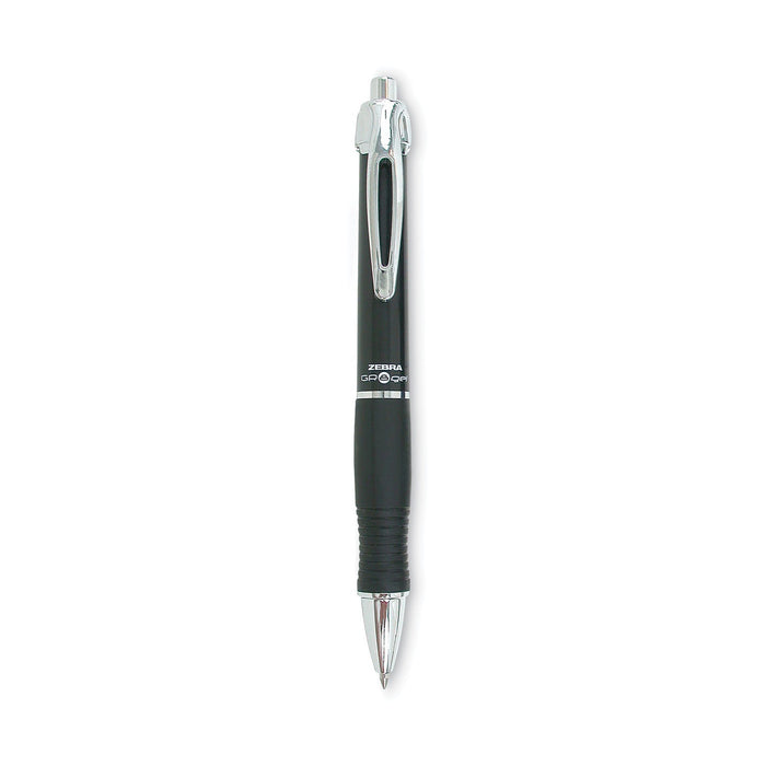 Zebra GR8 Gel Pen, Retractable, Medium 0.7 mm, Black Ink, Black/Silver Barrel, 12/Pack