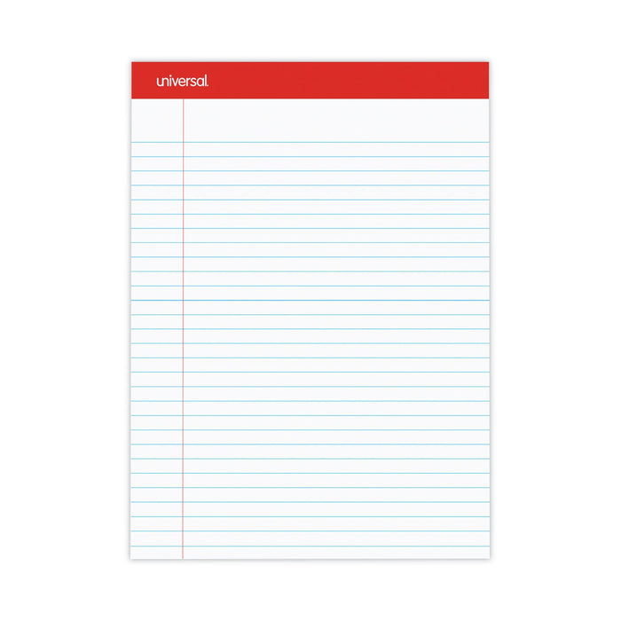 Universal Perforated Ruled Writing Pads, Wide/Legal Rule, Red Headband, 50 White 8.5 x 11.75 Sheets, Dozen