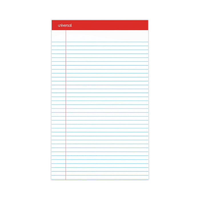 Universal Perforated Ruled Writing Pads, Wide/Legal Rule, Red Headband, 50 White 8.5 x 14 Sheets, Dozen
