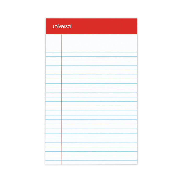 Universal Perforated Ruled Writing Pads, Narrow Rule, Red Headband, 50 White 5 x 8 Sheets, Dozen