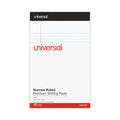 Universal Premium Ruled Writing Pads with Heavy-Duty Back, Narrow Rule, Black Headband, 50 White 5 x 8 Sheets, 12/Pack