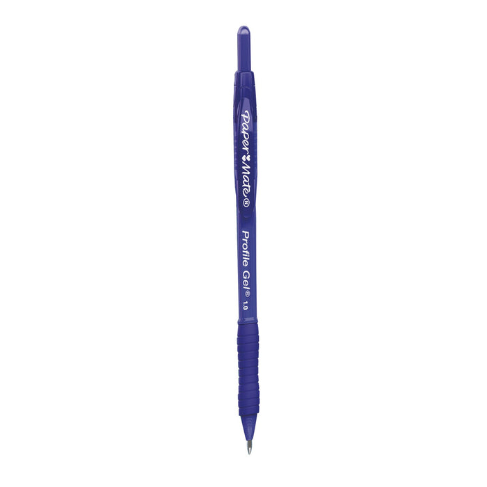 Paper Mate Profile Gel Pen, Retractable, Bold 1 mm, Blue Ink, Translucent Blue Barrel, Dozen