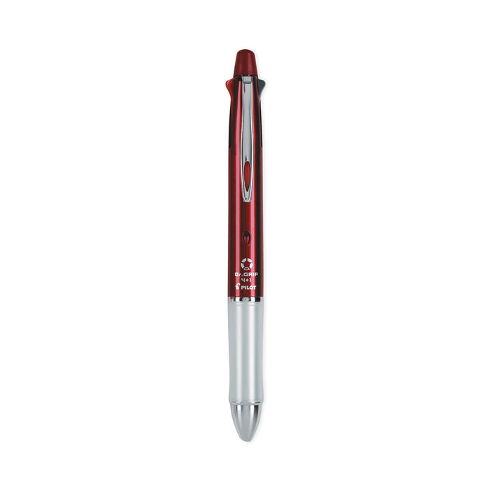 Pilot Dr. Grip 4 + 1 Multi-Color Ballpoint Pen/Pencil, Retractable, 0.7mm Pen/0.5mm Pencil, Black/Blue/Green/Red Ink, Wine Barrel