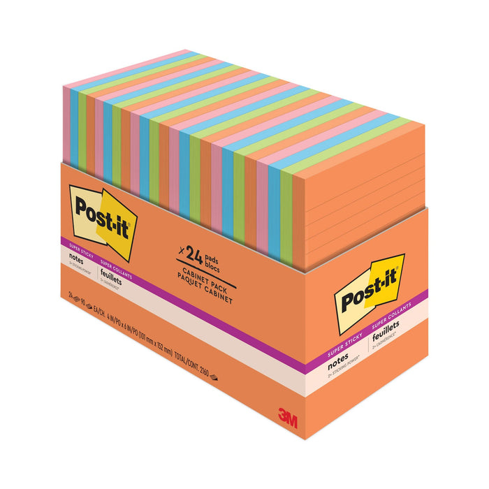 Post-it Pads in Energy Boost Collection Colors, Note Ruled, 4" x 6", 45 Sheets/Pad, 24 Pads/Pack