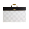 U Brands Expanding File Box, 5.25" Expansion, 19 Sections, Twist-Lock Latch Closure, 2/5-Cut Tabs, Letter Size, White/Black/Gold
