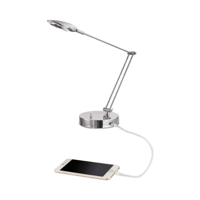 Alera Adjustable LED Task Lamp with USB Port, 11"w x 6.25"d x 26"h, Brushed Nickel