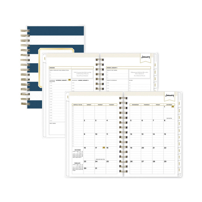 Blue Sky Day Designer Navy Stripe Daily/Monthly Planner, Navy Stripe Artwork, 8 x 5, Navy/White Cover, 12-Month (Jan to Dec): 2023