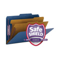 Smead Six-Section Pressboard Top Tab Classification Folders with SafeSHIELD Fasteners, 2 Dividers, Legal Size, Dark Blue, 10/Box