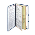 Smead Six-Section Pressboard Top Tab Classification Folders with SafeSHIELD Fasteners, 2 Dividers, Legal Size, Dark Blue, 10/Box
