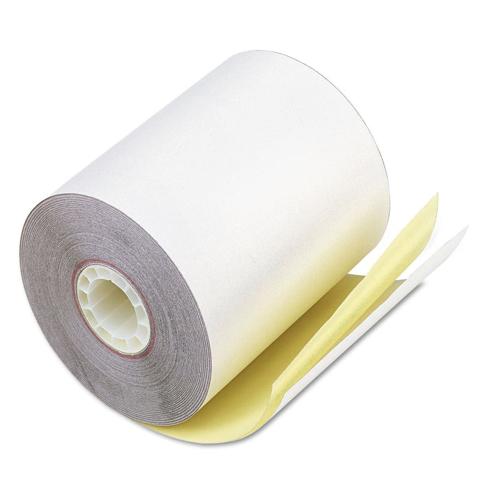 Iconex Impact Printing Carbonless Paper Rolls, 0.69" Core, 3.25" x 80 ft, White/Canary, 60/Carton