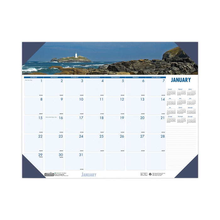 House of Doolittle Earthscapes Recycled Monthly Desk Pad Calendar, Coastlines Photos, 18.5 x 13, Black Binding/Corners,12-Month (Jan-Dec): 2023