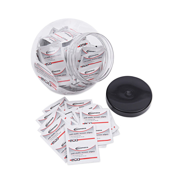 Innovera Antistatic Screen Cleaning Wipes, 200 Sachets, Fishbowl with Black Top