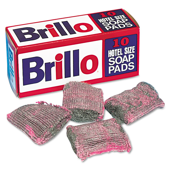 Brillo Hotel Size Steel Wool Soap Pad, 4 x 4, Charcoal/Pink,10/Pack, 120/Carton