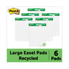 Post-it Vertical-Orientation Self-Stick Easel Pad Value Pack, Green Headband, Unruled, 25 x 30, White, 30 Sheets, 6/Carton