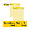 Post-it Vertical-Orientation Self-Stick Easel Pads, Presentation Format (1.5" Rule), 25 x 30, Yellow, 30 Sheets, 2/Carton