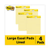 Post-it Vertical-Orientation Self-Stick Easel Pad Value Pack, Presentation Format (1.5" Rule), 25 x 30, Yellow, 30 Sheets, 4/Carton