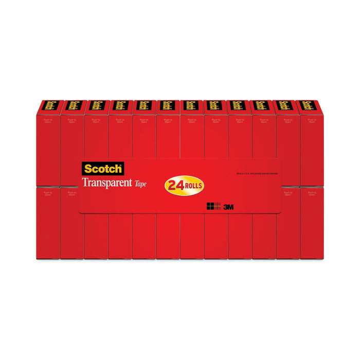 Scotch Transparent Tape, 1" Core, 0.75" x 83.33 ft, Transparent, 24/Pack