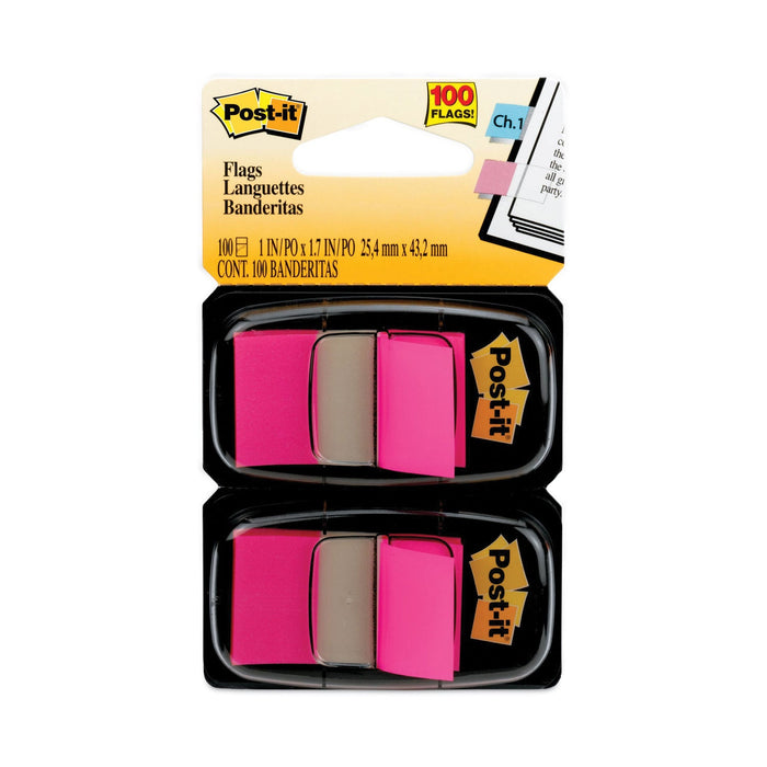 Post-it Standard Page Flags in Dispenser, Bright Pink, 100 Flags/Dispenser