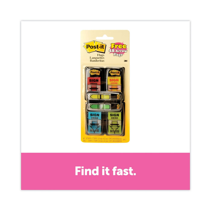 Post-it Arrow Message 1" Page Flags,  200 "Sign Here", 48 Arrow, Four Colors, 248/Pack