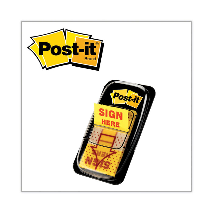 Post-it Arrow Message 1" Page Flags, Sign Here, Yellow, 50 Flags/Dispenser, 12 Dispensers/Pack