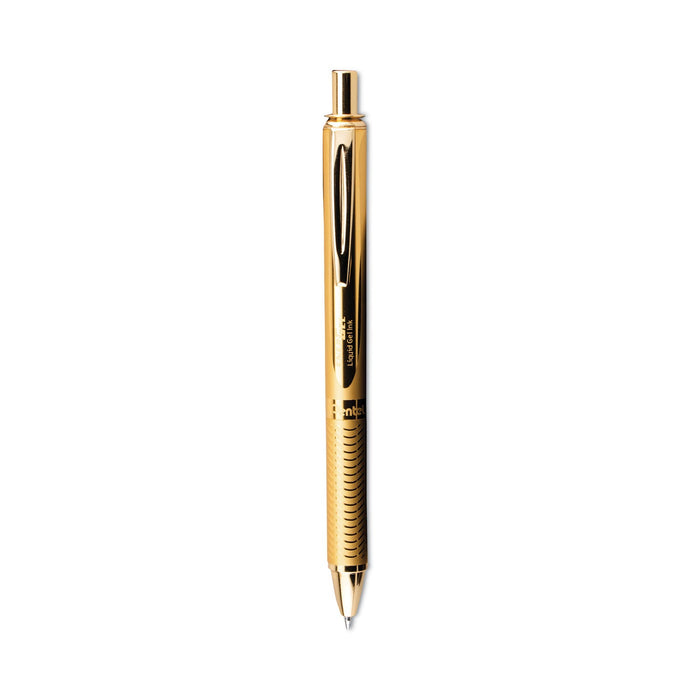 Pentel EnerGel Alloy Gel Pen, Retractable, Medium 0.7 mm, Black Ink, Gold Barrel