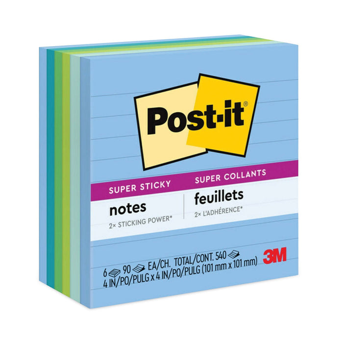 Post-it Recycled Notes in Oasis Collection Colors, Note Ruled, 4" x 4", 90 Sheets/Pad, 6 Pads/Pack