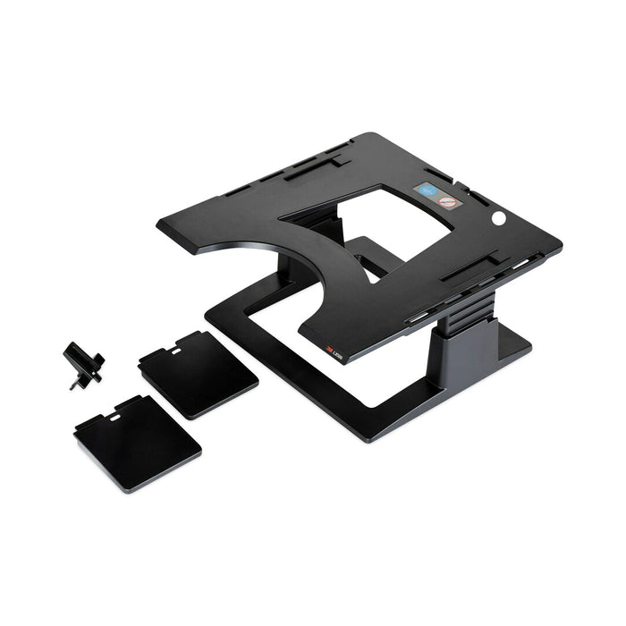 3M Adjustable Notebook Riser, 13" x 13" x 4" to 6", Black, Supports 20 lbs