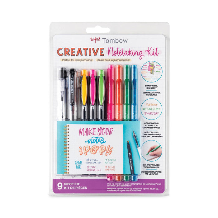 Tombow Creative Notetaking Kit, 0.7mm Ballpoint Pen, 0.5mm HB Pencil, (4) Bullet/Chisel Tip Markers,(3) Chisel/Fine Tip Highlighters