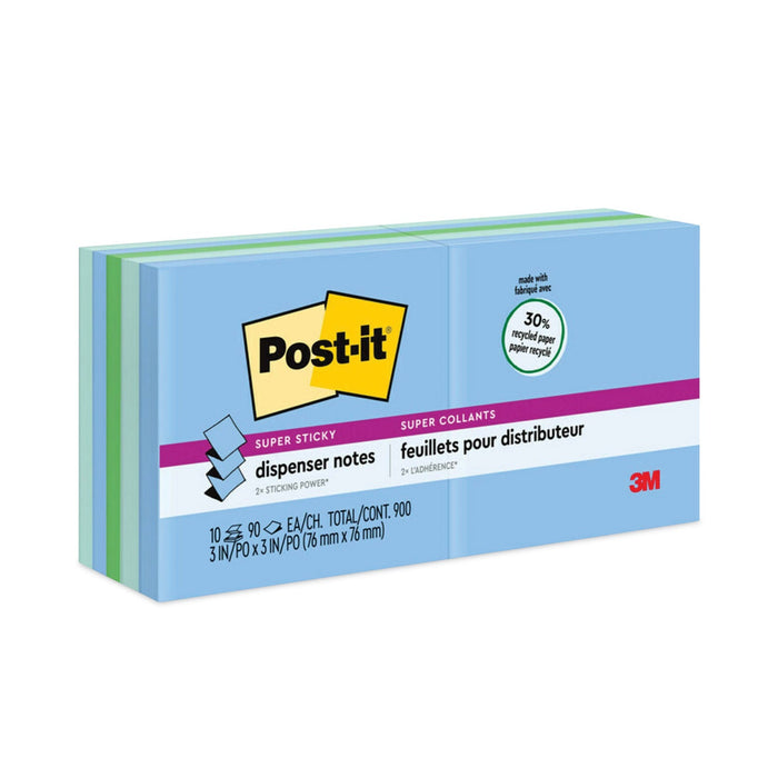 Post-it Recycled Pop-up Notes in Oasis Collection Colors, 3" x 3", 90 Sheets/Pad, 10 Pads/Pack