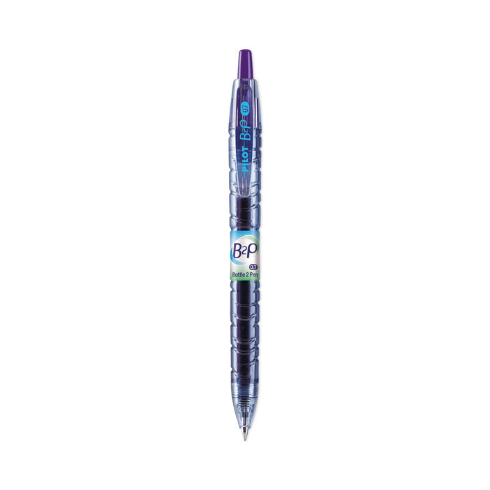 Pilot B2P Bottle-2-Pen Recycled Gel Pen, Retractable, Fine 0.7 mm, Purple Ink, Translucent Blue Barrel