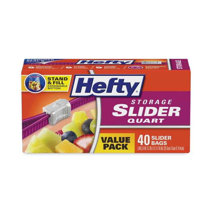 Hefty Slider Bags, 1 qt, 1.5 mil, 8" x 7", Clear, 40/Box
