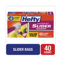 Hefty Slider Bags, 1 qt, 1.5 mil, 8" x 7", Clear, 40/Box