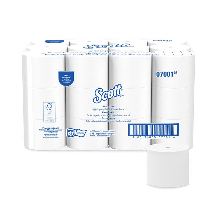 Scott Essential Extra Soft Coreless Standard Roll Bath Tissue, Septic Safe, 2-Ply, White, 800 Sheets/Roll, 36 Rolls/Carton