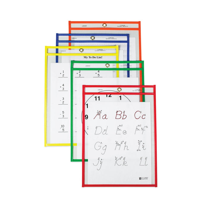 C-Line Reusable Dry Erase Pockets, 9 x 12, Assorted Primary Colors, 25/Box