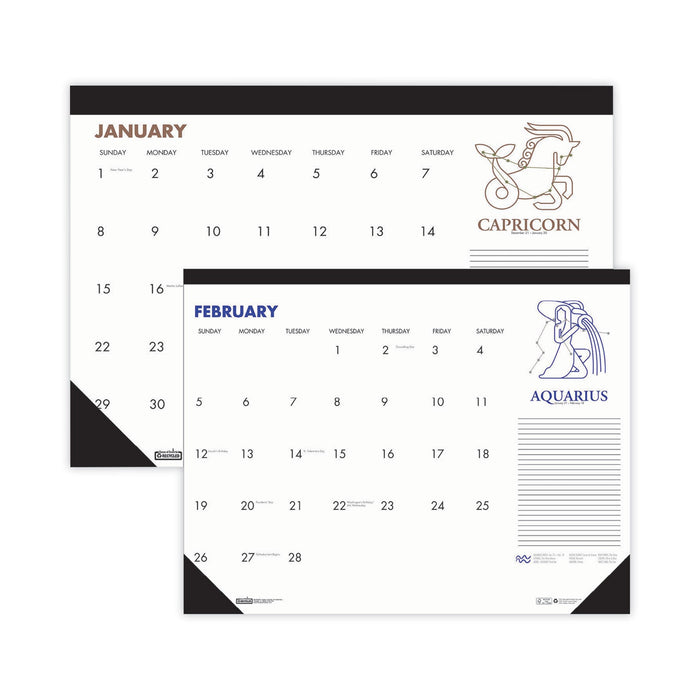 House of Doolittle Recycled Zodiac Desk Pad Calendar, Zodiac Artwork, 17 x 22, White Sheets, Black Binding/Corners, 12-Month (Jan-Dec) 2023