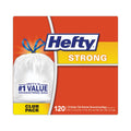 Hefty Strong Tall Kitchen Drawstring Bags, 13 gal, 0.9 mil, 24" x 27.75", White, 120/Box