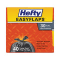 Hefty Easy Flaps Trash Bags, 30 gal, 0.85 mil, 30" x 33", Black, 240/Carton