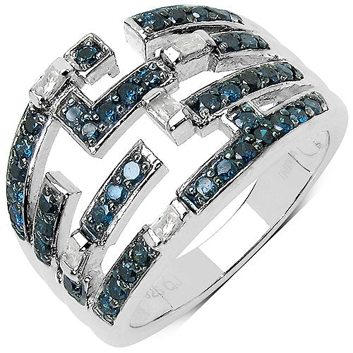 0.59 Carat Genuine Blue Diamond & White Diamond .925 Sterling Silver Ring by Bids.com
