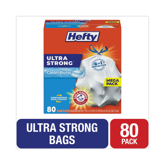 Hefty Ultra Strong Scented Tall White Kitchen Bags, 13 gal, 0.9 mil, 23.75" x 24.88", White, 80/Box