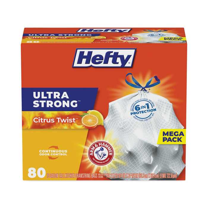 Hefty Ultra Strong Scented Tall White Kitchen Bags, 13 gal, 0.9 mil, 23.75" x 24.88", White, 240/Carton