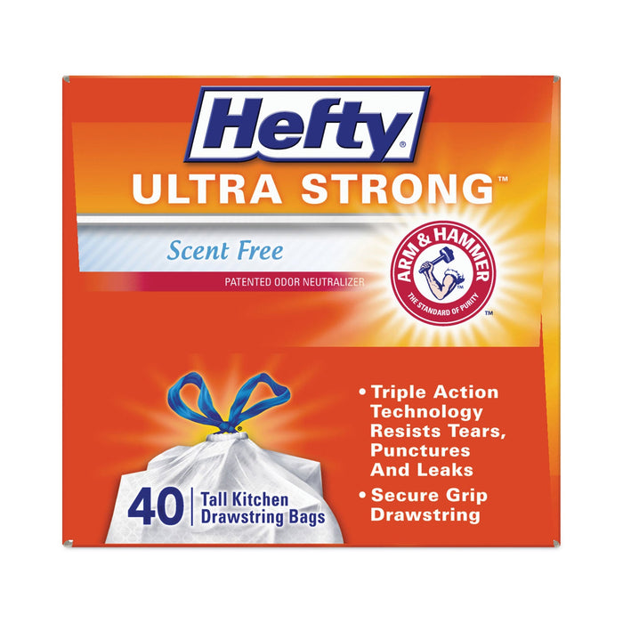 Hefty Ultra Strong Tall Kitchen and Trash Bags, 13 gal, 0.9 mil, 23.75" x 24.88", White, 40/Box, 6 Boxes/Carton