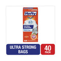 Hefty Ultra Strong Tall Kitchen and Trash Bags, 13 gal, 0.9 mil, 23.75" x 24.88", White, 40/Box
