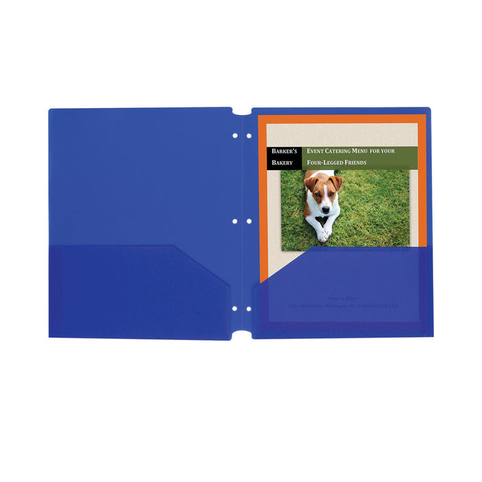 C-Line Two-Pocket Heavyweight Poly Portfolio Folder, 3-Hole Punch, 11 x 8.5, Blue, 25/Box